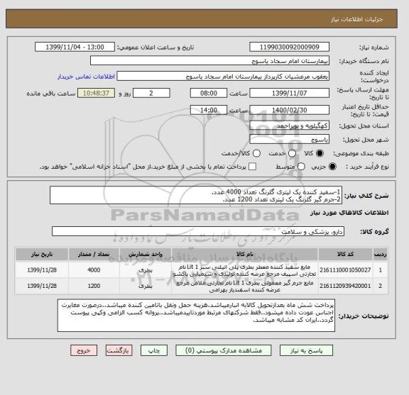 استعلام 1-سفید کننده یک لیتری گلرنگ تعداد 4000 عدد.
2-جرم گیر گلرنگ یک لیتری تعداد 1200 عدد.