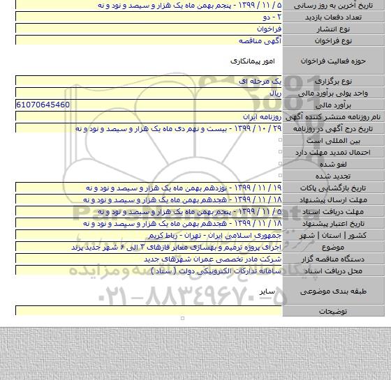 اجرای پروزه ترمیم و بهسازی معابر فازهای ۳ الی ۶ شهر جدید پرند