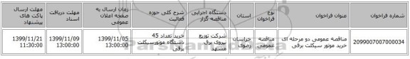 مناقصه عمومی دو مرحله ای خرید موتور سیکلت برقی