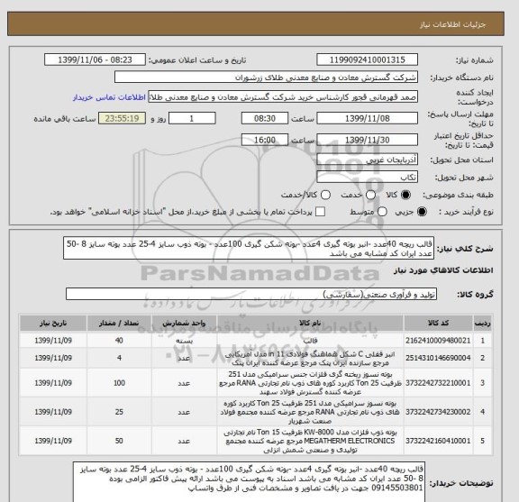 استعلام قالب ریچه 40عدد -انبر بوته گیری 4عدد -بوته شکن گیری 100عدد - بوته ذوب سایز 4-25 عدد بوته سایز 8 -50 عدد ایران کد مشابه می باشد 