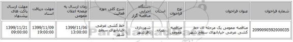مناقصه عمومی یک مرحله ای خط کشی عرضی خیابانهای سطح شهر 