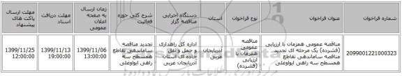 مناقصه عمومی همزمان با ارزیابی (فشرده) یک مرحله ای تجدید مناقصه ساماندهی تقاطع همسطح سه راهی ایواوغلی