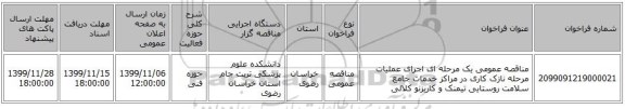 مناقصه عمومی یک مرحله ای اجرای عملیات مرحله نازک کاری در مراکز خدمات جامع سلامت روستایی تیمنک و کاریزنو کلالی 