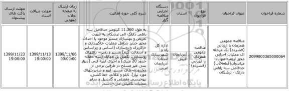 مناقصه عمومی همزمان با ارزیابی (فشرده) یک مرحله ای عملیات اجرایی محور ارومیه-مهاباد-میاندوآب(قطعه2ب) حدفاصل سه راهی دارلک - ترشکان