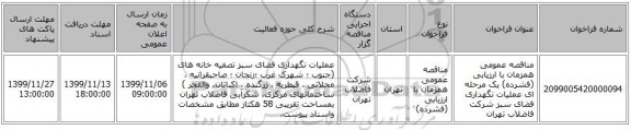 مناقصه عمومی همزمان با ارزیابی (فشرده) یک مرحله ای عملیات نگهداری فضای سبز شرکت فاضلاب تهران