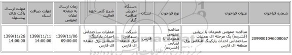 مناقصه عمومی همزمان با ارزیابی (فشرده) یک مرحله ای عملیات ساختمانی احداث پارکینگ طبقاتی برق منطقه ای فارس 