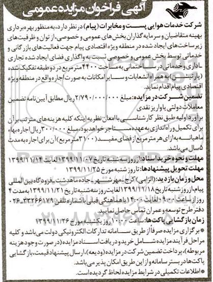 فراخوان, فراخوان مزایده واگذای فضای ایجاد شده تجاری اداری و خدماتی