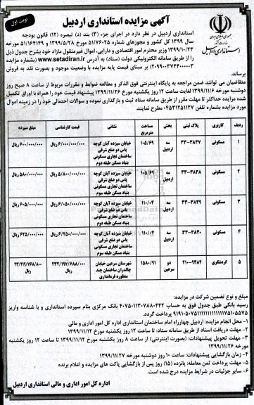 مزایده  اموال غیرمنقول مازاد 