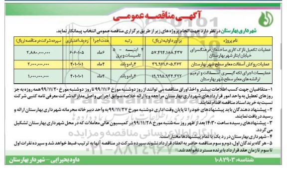 مناقصه عملیات نازک کاری ساختمان فرهنگسرای  و...