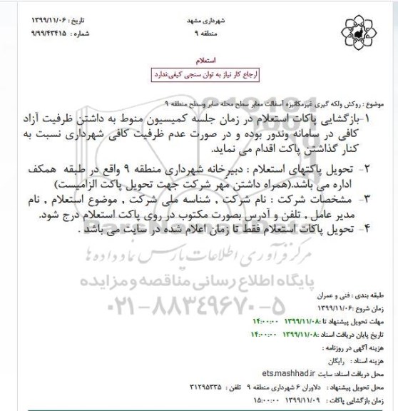 استعلام, استعلام روکش و لکه گیری غیرمکانیزه آسفالت معابر 