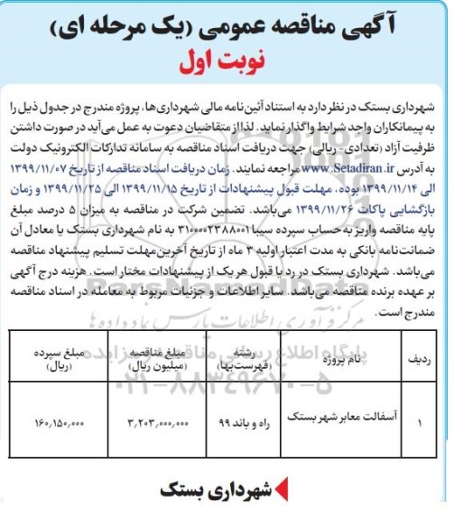 مناقصه, مناقصه آسفالت معابر شهر 