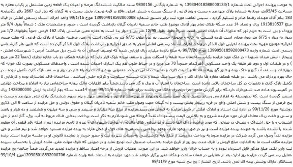 آگهی مزایده ششدانگ عرصه و اعیان یک قطعه زمین مشتمل بر یکباب مغازه به مساحت 95/45متر مربع