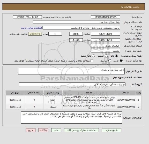 استعلام ترالی حمل غذا و یخچال 