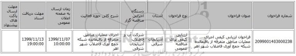 فراخوان ارزیابی کیفی اجرای عملیات مناطق متفرقه از باقیمانده شبکه جمع آوری فاضلاب شهر اهر