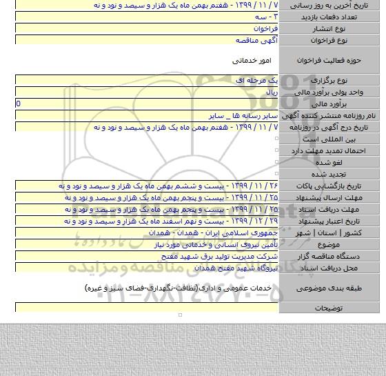 تأمین نیروی انسانی و خدماتی مورد نیاز
