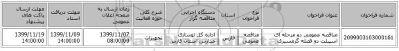 مناقصه عمومی دو مرحله ای اسپیلت دو فصله گرمسیری