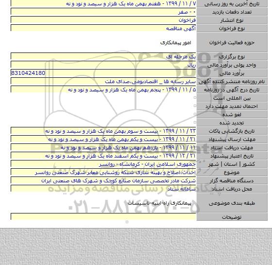 احداث٬اصلاح و بهینه سازی شبکه روشنایی معابر شهرک صنعتی روانسر