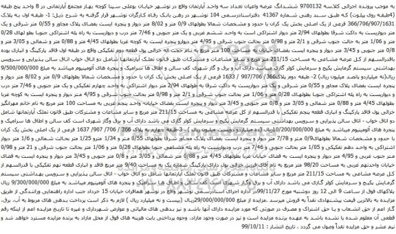 آگهی مزایده ششدانگ عرصه واعیان تعداد سه واحد آپارتمان