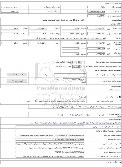 آگهی فروش 10 قطعه زمین تجاری واقع در شهرستان نیشابور 