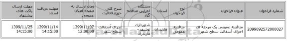 مناقصه عمومی یک مرحله ای اجرای آسفالت سطح شهر