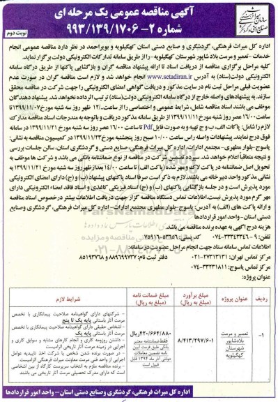 مناقصه عمومی , مناقصه تعمیر و مرمت بلادشاپور  - نوبت دوم