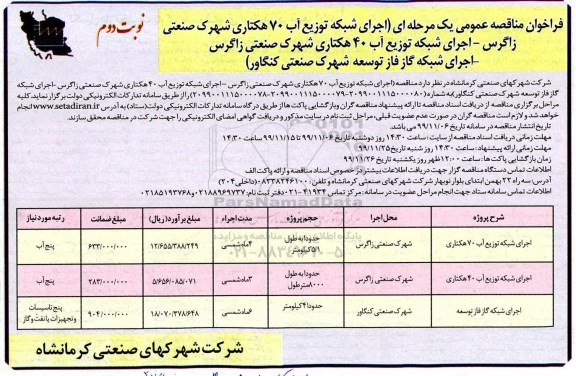 فراخوان مناقصه اجرای شبکه توزیع آب 70 هکتاری ...نوبت دوم