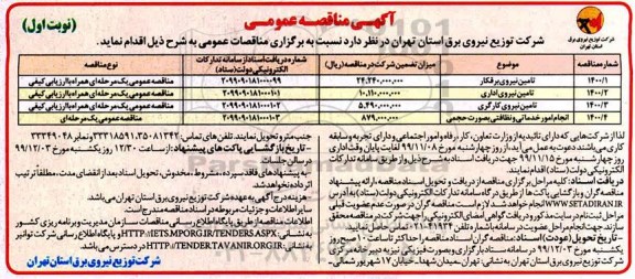 مناقصه تامین نیروی برقرکار....