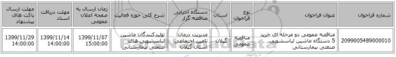 مناقصه عمومی دو مرحله ای خرید 5 دستگاه ماشین لباسشویی صنعتی بیمارستانی 