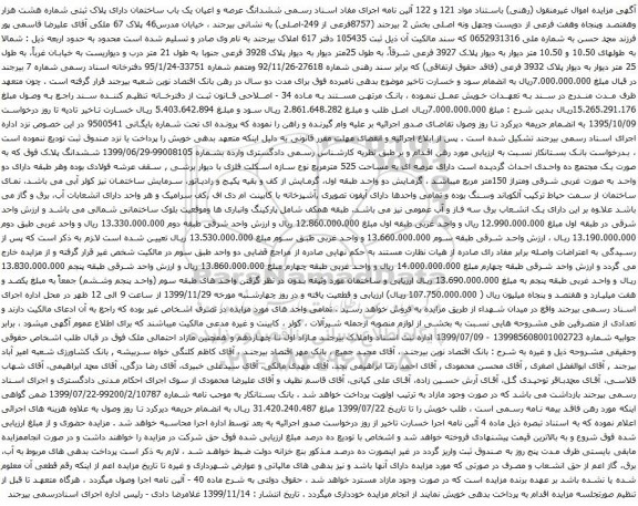 آگهی مزایده ششدانگ عرصه و اعیان یک باب ساختمان