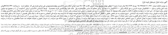 مزایده،مزایده فروش ملک تحت پلاک ثبتی 829 فرعی از 72 اصلی