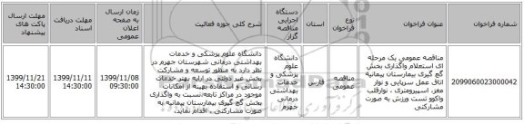 مناقصه عمومی یک مرحله ای استعلام واگذاری بخش گچ گیری بیمارستان پیمانیه اتاق عمل سرپایی و نوار مغز، اسپیرومتری ، نوارقلب واکوو تست ورزش به صورت مشارکتی