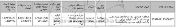 مناقصه عمومی یک مرحله ای تهیه ونصب وراه اندازی 22عددکرکره برقی و42عددکرکره دستی برای9شعبه 