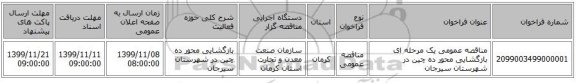 مناقصه عمومی یک مرحله ای بازگشایی محور ده چین در شهرستان سیرجان