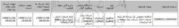 مناقصه عمومی یک مرحله ای ارایه خدمات اداری شرکت برق منطقه ای آذربایجان 