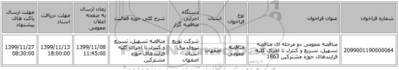مناقصه عمومی دو مرحله ای مناقصه تسهیل، تسریع و کنترل تا اجرای کلیه فرایندهای حوزه مشترکین 1863