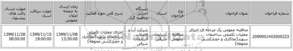مناقصه عمومی یک مرحله ای اجرای عملیات تکمیلی ساختمان سهند(نماکاری و حصارکشی محوطه)