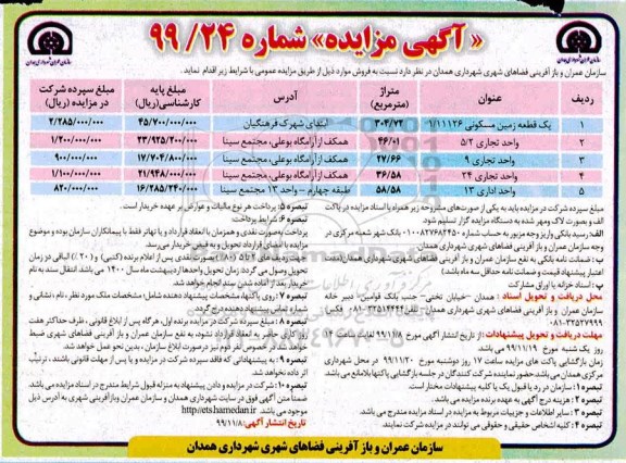 مزایده،مزایده فروش یک قطعه زمین مسکونی و تجاری
