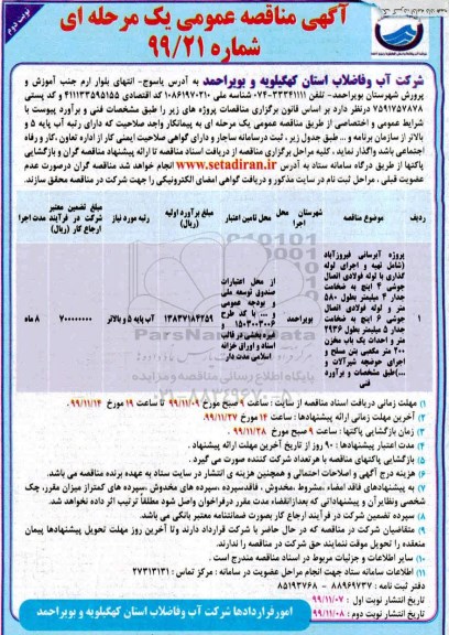 مناقصه, مناقصه پروژه آبرسانی - نوبت دوم 