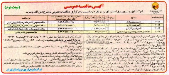 مناقصه تامین نیروی برقکار....- نوبت دوم 