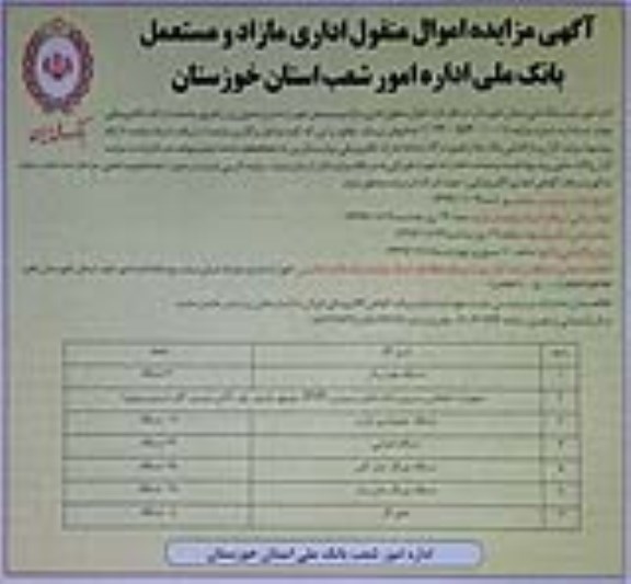 مزایده, مزایده اموال منقول اداری مازاد و مستعمل شامل دستگاه خودپرداز و ...