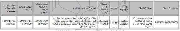 مناقصه عمومی یک مرحله ای مناقصه فعالیت های خدمات شهری
