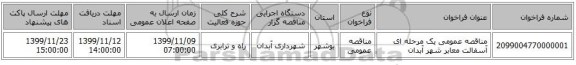 مناقصه عمومی یک مرحله ای آسفالت معابر شهر آبدان