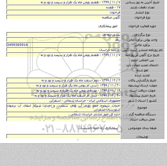 احداث سطوح جمع آوری آب های سطحی و احداث شبکه انتقال آب برمهان شهرستان اسفراین