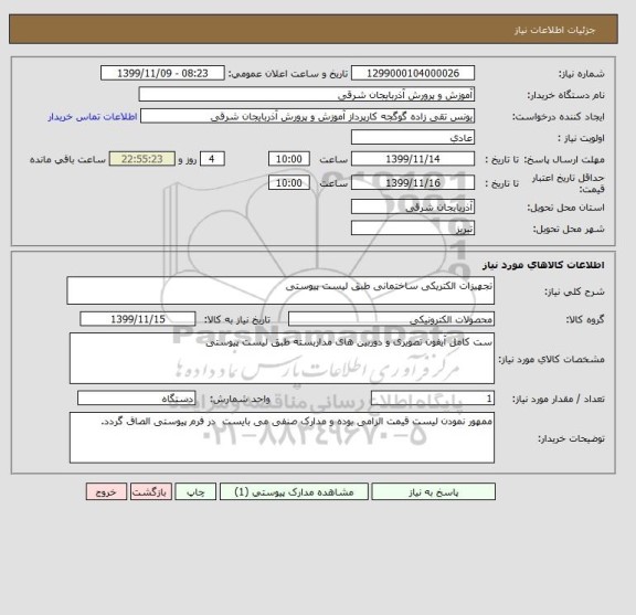 استعلام تجهیزات الکتریکی ساختمانی طبق لیست پیوستی