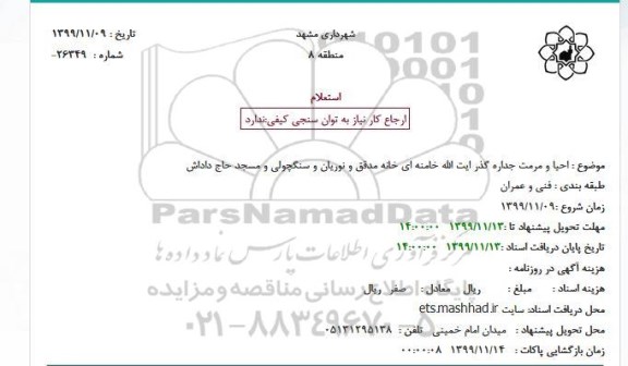 استعلام احیا و مرمت جداره گذر