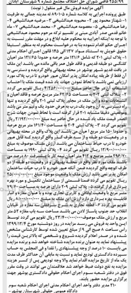 مزایده،مزایده پلاک ثبتی 201 شامل 121.6 متر