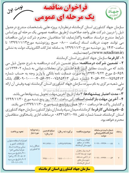 فراخوان مناقصه, فراخوان مناقصه ایجاد زیرساخت باغات ...