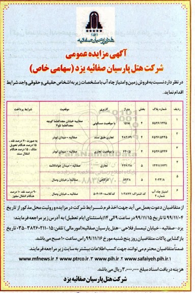 مزایده فروش زمین کاربری مسکونی و تجاری