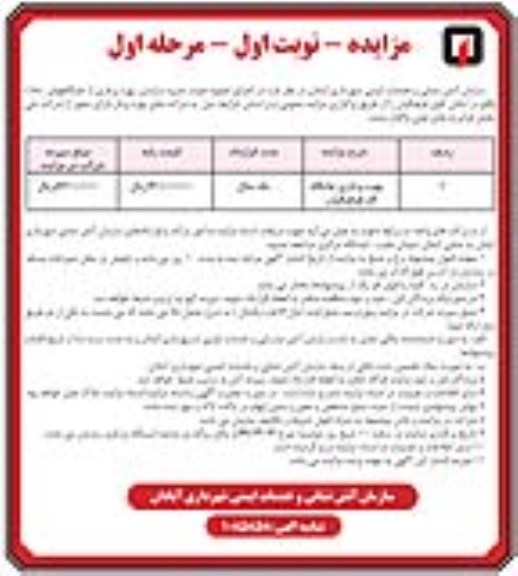 مزایده، مزایده بهره برداری از جایگاه CNG - نوبت اول مرحله اول