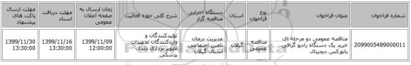 مناقصه عمومی دو مرحله ای خرید یک دستگاه رادیو گرافی پانورکس دیجیتال